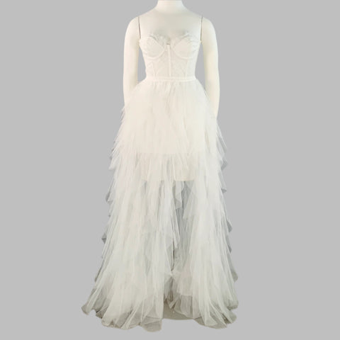 FOR LOVE & LEMONS Size L White Nylon Ruffled Lace Strapless Corset Dress
