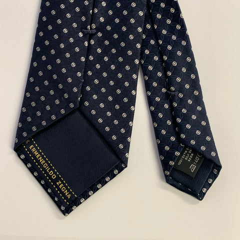 ERMENEGILDO ZEGNA Navy Silver Dots Silk Tie