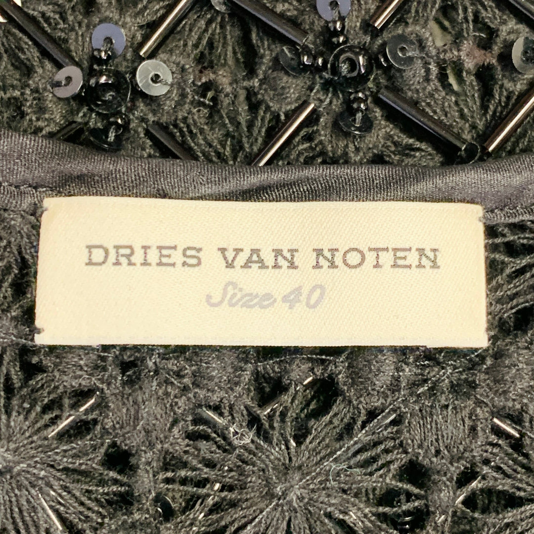 DRIES VAN NOTEN Size M Black Beaded Cotton Snaps Vest