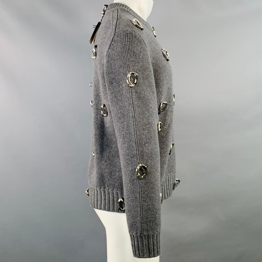 BURBERRY Size XS Grey Embellishment Cashmere Wool Crew Neck Sweater