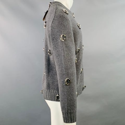 BURBERRY Taille XS Gris Ornements Cachemire Laine Pull Col Rond