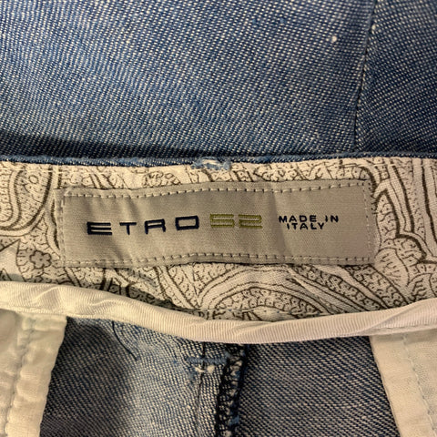 ETRO Size 36 Blue Chambray Linen Shorts