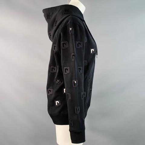 PACO RABANNE Size S Black Cotton Blend Cutout Logo Hooded Pullover