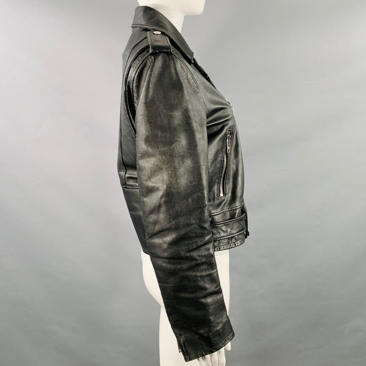 CELINE SS19 Size 4 Hedi Slimane Black Silver Calf Leather Motorcycle Jacket