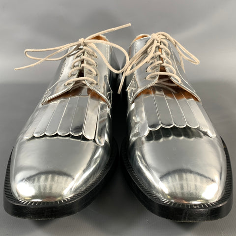 ROBERT CLERGERIE Size 8 Silver Metallic Leather Eyelash Lace Up Shoes