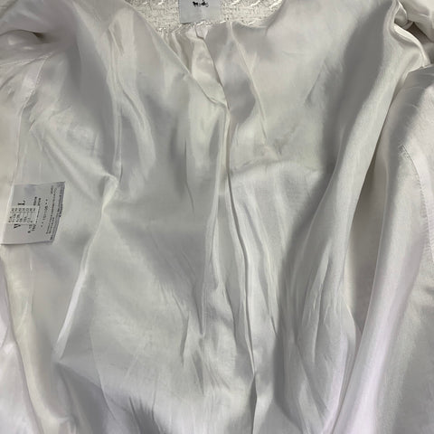 WEILL PARIS Size 12 White Cotton Blend Tweed Collarless Hook Eye Coat