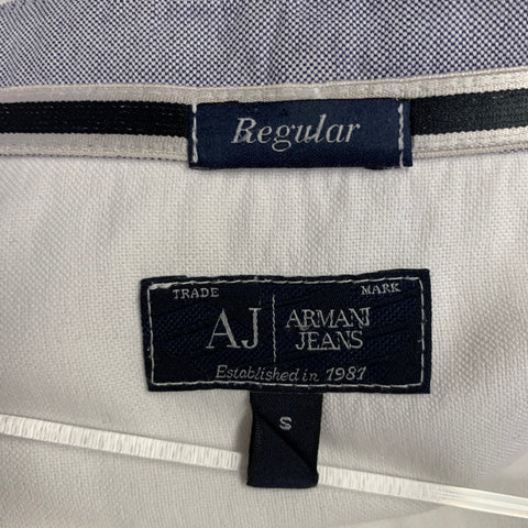 ARMANI JEANS Size S White Light Blue Cotton Elbow Patches Long Sleeve Shirt