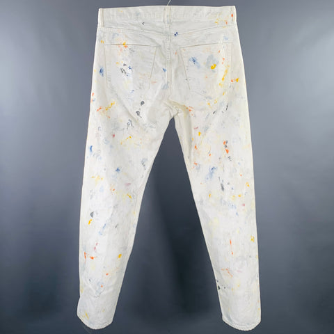 JOHN ELLIOTT Size 33 White Multi Color Paint Splatter Cotton Button Fly Jeans