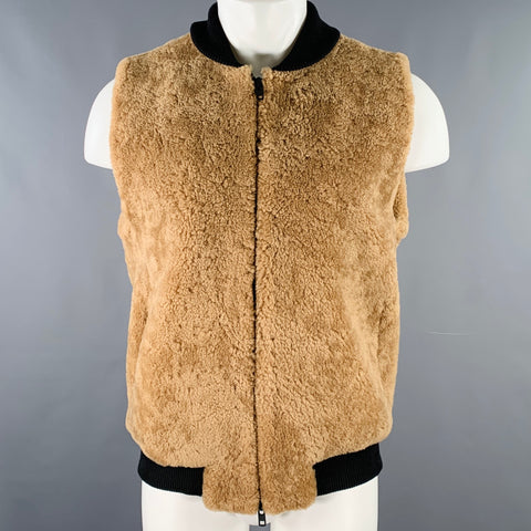 OLIVER SPENCER Size 40 Black Camel Cotton Blend Shearling Vest