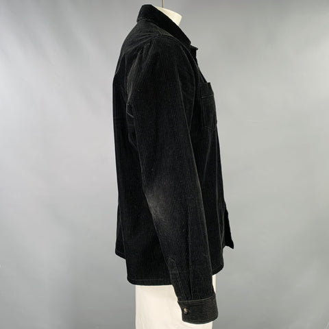 A.P.C. Size XXL Black Corduroy Cotton Two Pockets Long Sleeve Shirt