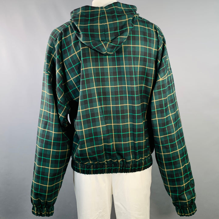 LIBERAL YOUTH MINISTRY Size L Grunge Hoodie Green Black Yellow Plaid Wool Oversized Sweatshirt