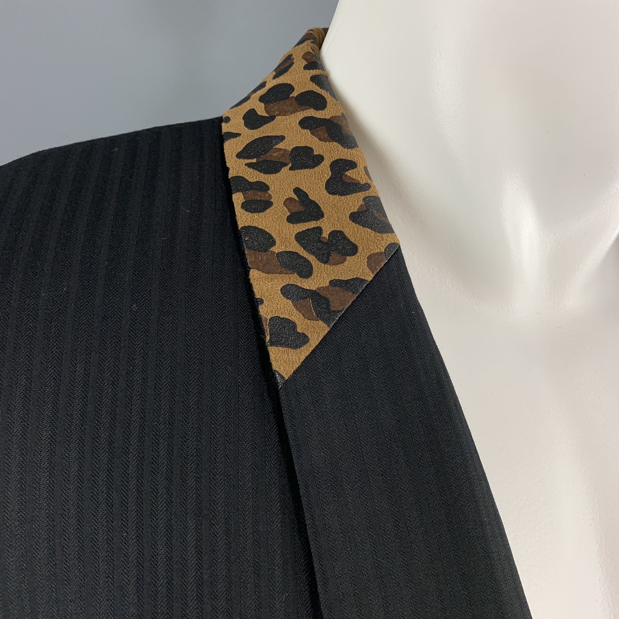 COMME des GARCONS HOMME PLUS M Black Leopard Trim Shawl Collar