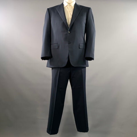 CANALI Chest Size 42 Navy Solid Wool Notch Lapel 36 29 Suit