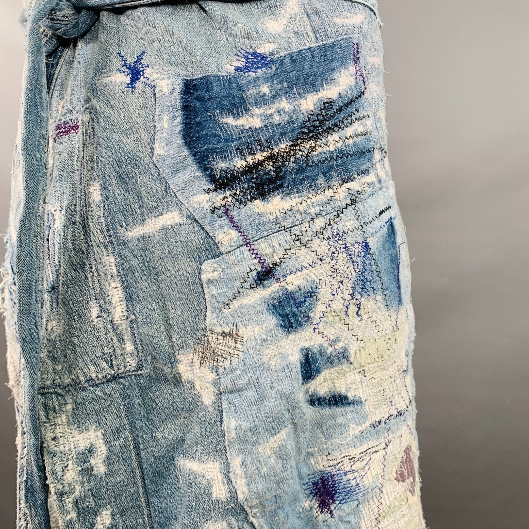 KAPITAL KOUNTRY Size L Crash Reissue Blue White Distressed Cotton
