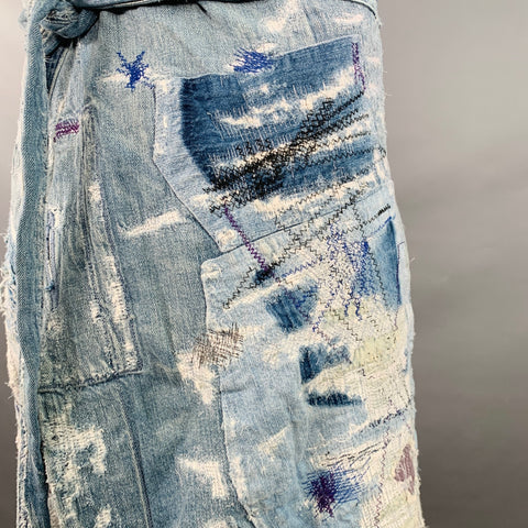 KAPITAL KOUNTRY Size L Crash Reissue Blue White Distressed Cotton Drop-Crotch Casual Pants