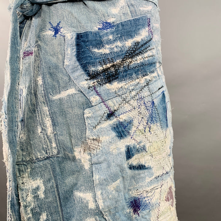 KAPITAL KOUNTRY Size L Crash Reissue Blue White Distressed Cotton Drop-Crotch Casual Pants