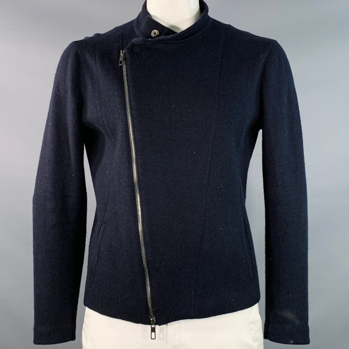 GIORGIO ARMANI Size 42 Navy Cashmere Blend Asymmetrical Zip Up Cardigan