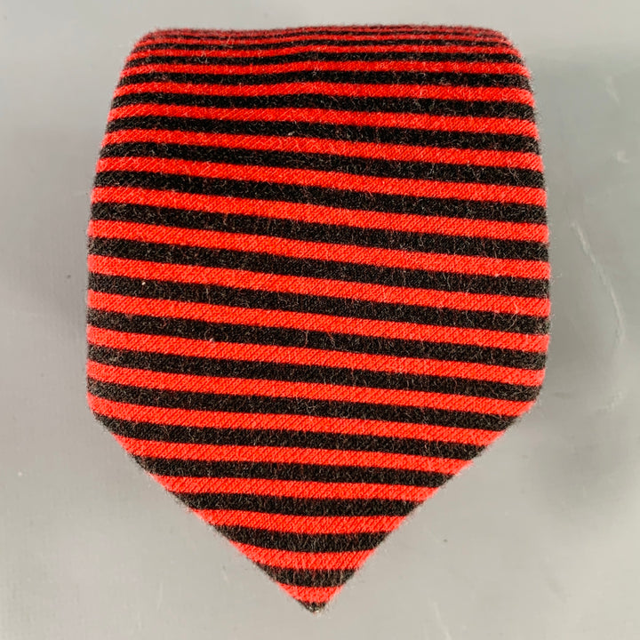 ADAM KIMMEL Red Black Stripe Cotton Skinny Tie