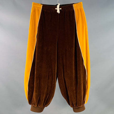 GUCCI Size S Yellow Brown Color Block Velvet Balloon Casual Pants