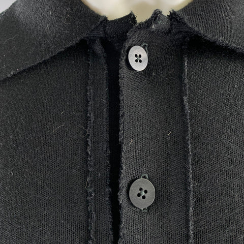 DANIEL CLEARY Size L Black Wool Raw Edge Polo Sweatshirt