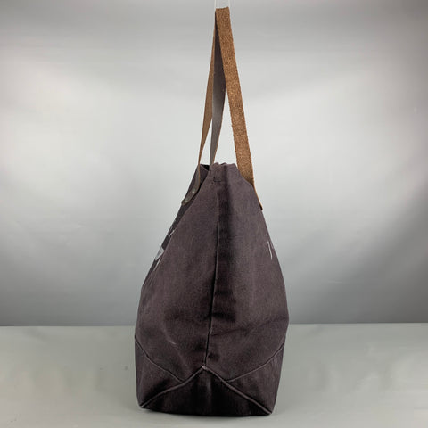 JOHN VARVATOS Brown Purple Logo Canvas Leather Tote Bags