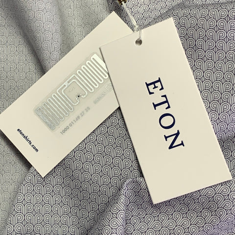 ETON Size S White Grey Abstract Cotton Spread Collar Long Sleeve Shirt