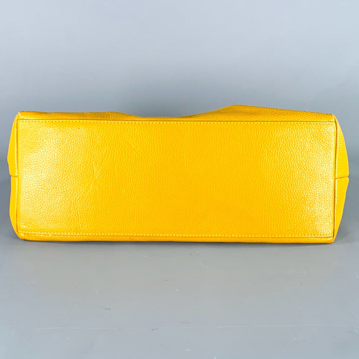 VERSACE COLLECTION Mustard Yellow Pebble Grain Leather Shoulder Bag