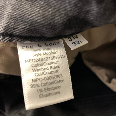 RAG & BONE Size 31 Grey Charcoal MED24S1215FHWB Wash Cotton Blend Low Rise Jeans