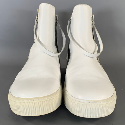 EMPORIO ARMANI Size 9 White Leather Zip Up Boots