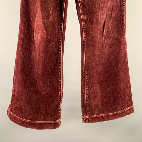 GUCCI Size XS Burgundy Velvet Cotton Flared Denim Jeans