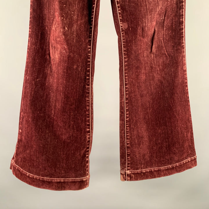 GUCCI Size XS Burgundy Velvet Cotton Flared Denim Jeans