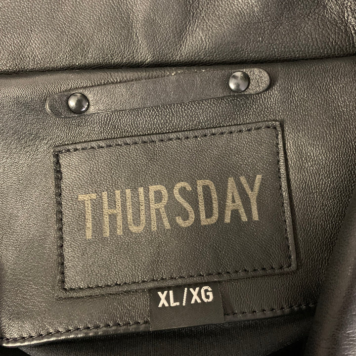 THURSDAY Chest Size XL Black Solid Lambskin Pointed Collar Jacket