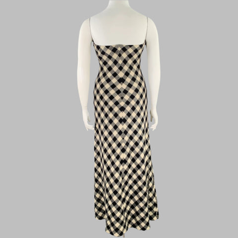 RALPH LAUREN Size 10 Black Cream Wool Buffalo Check Strapless Maxi Dress