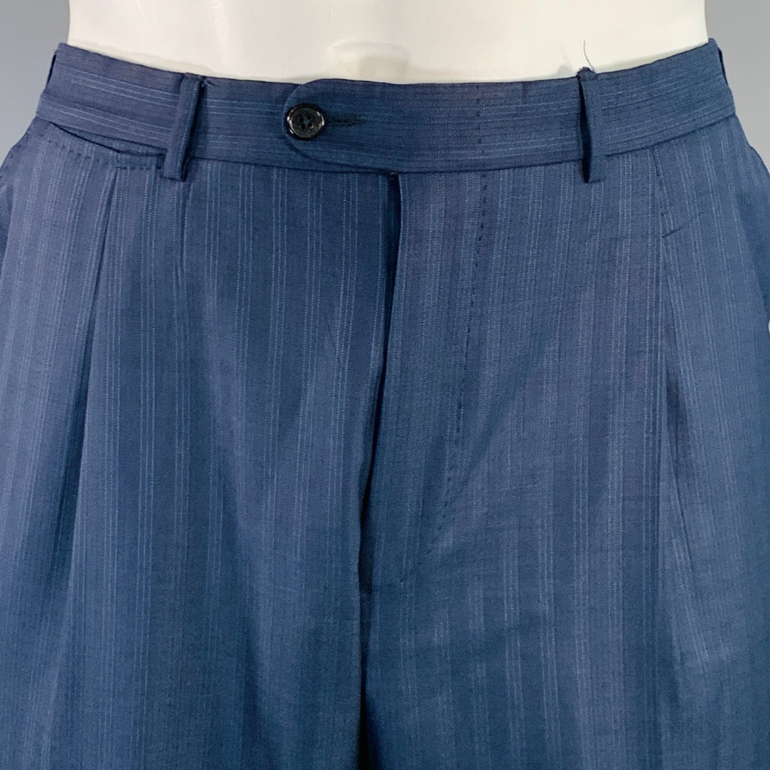 ERMENEGILDO ZEGNA Size 42 Regular Navy Blue Stripe Wool Notch Lapel Suit