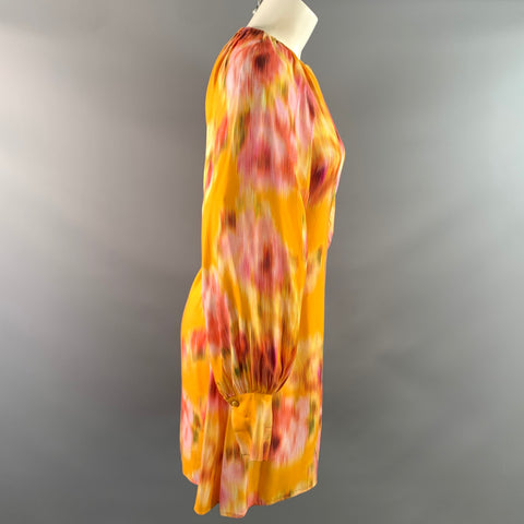 TED BAKER Size S Yellow Pink Viscose Geometric Knee Length Dress