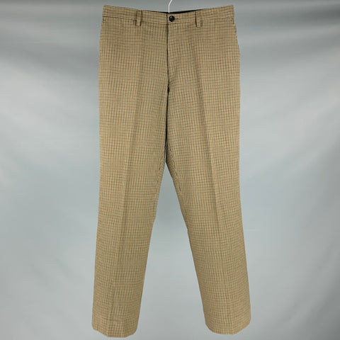 DRIES VAN NOTEN Size 30 Tan Black Brown Plaid Cotton Zip Fly Dress Pants