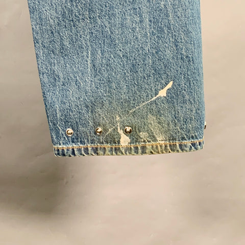 HELMUT LANG Size 32 Cropped Wide Leg Blue Paint Splatter Cotton Adjustable Five Pockets Jeans