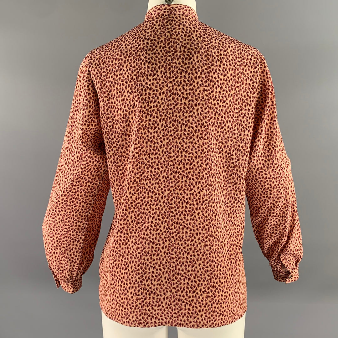 MARQUISE GRAN YAMAKI Size S Pink Burgundy Polyester Blend Leopard Print Band Collar Top