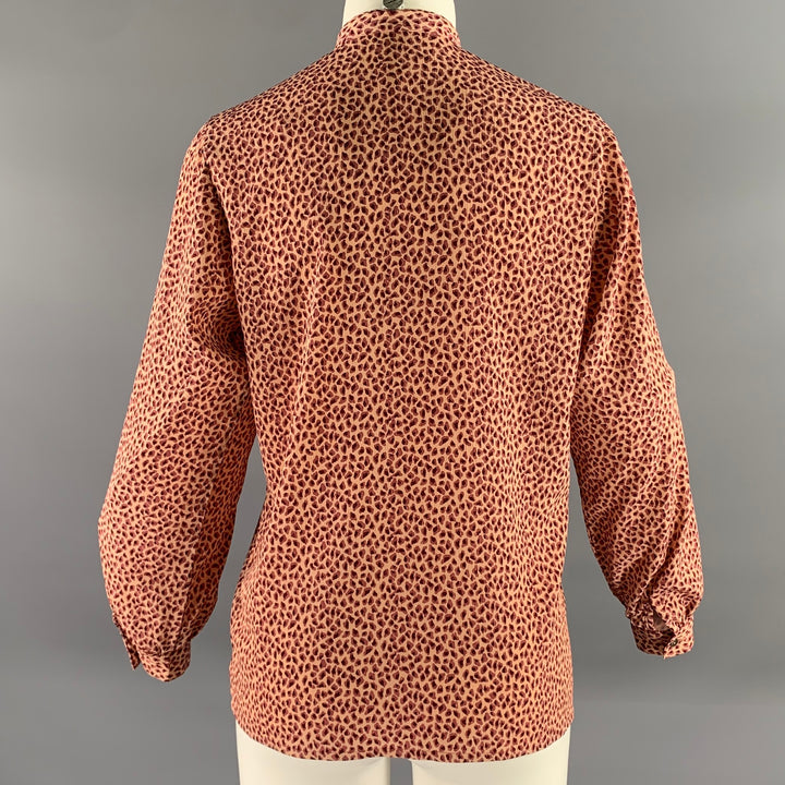 MARQUISE GRAN YAMAKI Size S Pink Burgundy Polyester Blend Leopard Print Band Collar Top