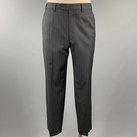 ERMENEGILDO ZEGNA Black Stripe Wool Notch Lapel 34 x 30 Suit