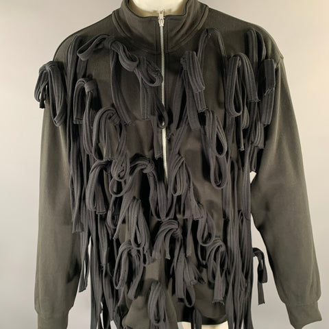 REQUAL Size M Black Loop Tie Cotton Zip Up Jacket