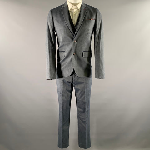 TED BAKER Size 36 Navy Grey Nailhead Viscose Polyester Blend Notch Lapel Suit
