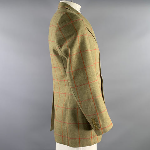 RODERICK CHARLES Chest Size 40 Green Orange & Red Window Pane Wool Sport Coat