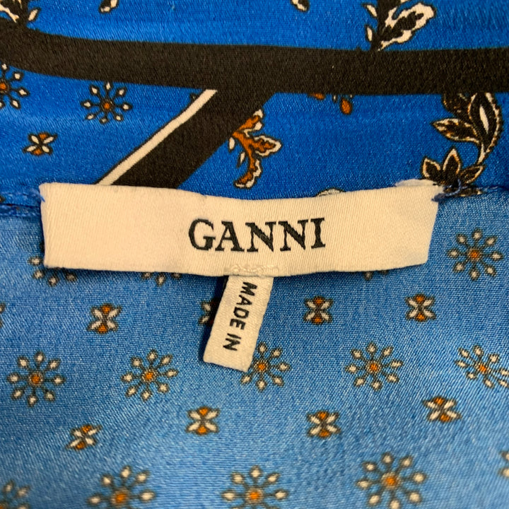 GANNI Size 4 Blue Black Silk Handkerchief Asymmetrical Midi Skirt