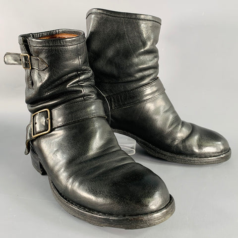 FIORENTINI + BAKER Size 9 Black Leather Motorcycle Buckle Boots