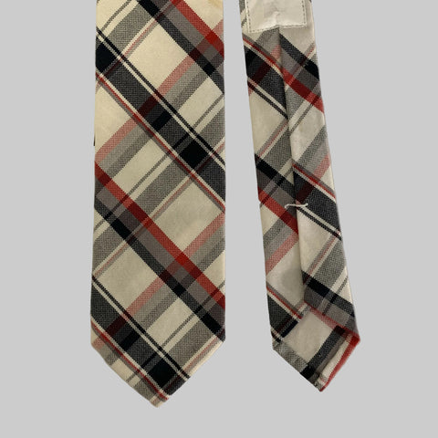 THOM BROWNE Navy White & Red Plaid Narrow  Tie