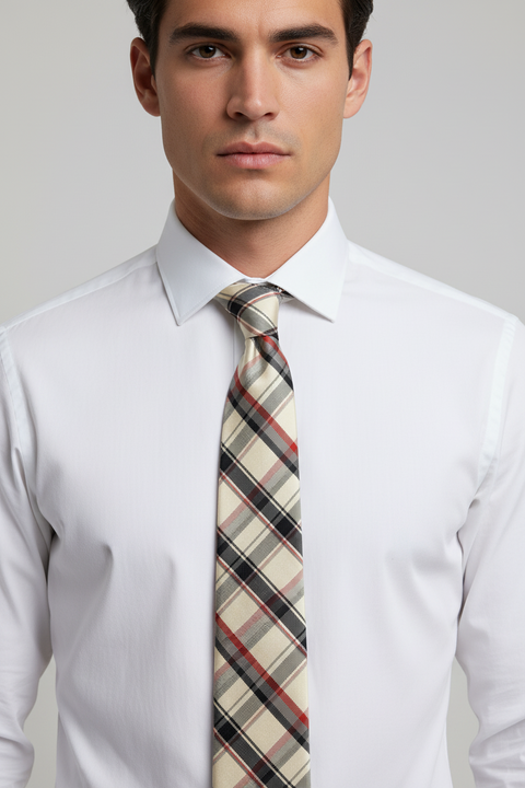 THOM BROWNE Navy White & Red Plaid Narrow  Tie
