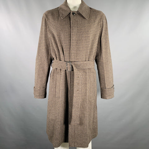 TED BAKER Size XXXL Brown Navy Plaid Wool Blend Belted Coat