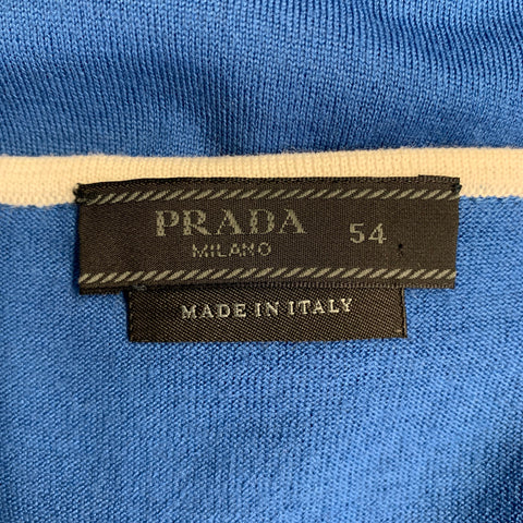PRADA Size 44 Blue White Knitted Wool V-Neck Vest