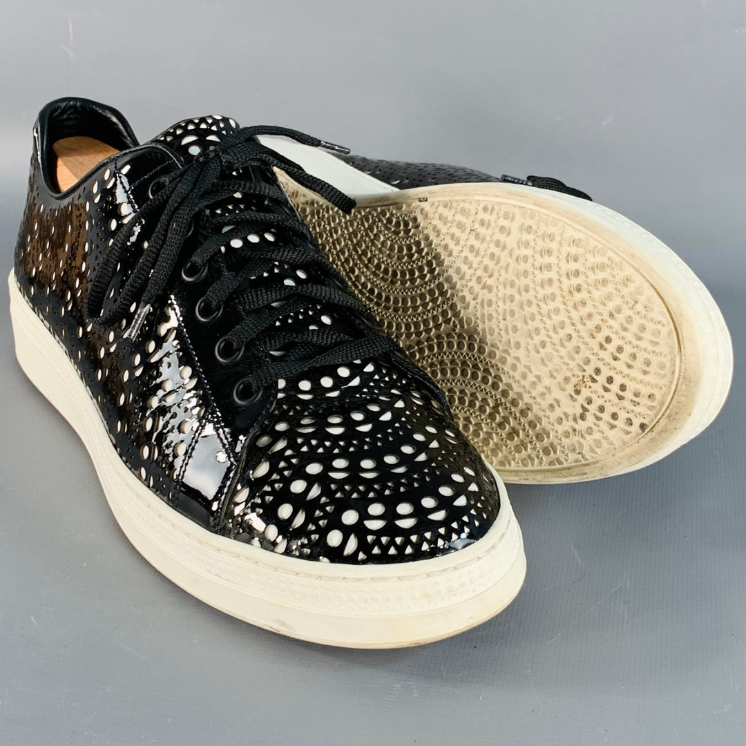 ALAIA Size 9 Black White Perforated Patent Leather Sneakers